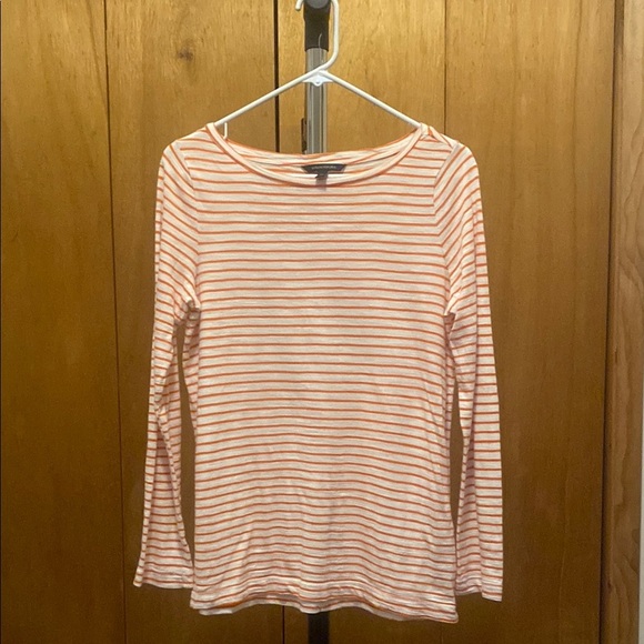 Banana Repuplic Women's Boat Neck Tee Striped Orange and White Top Sz M - Picture 1 of 9